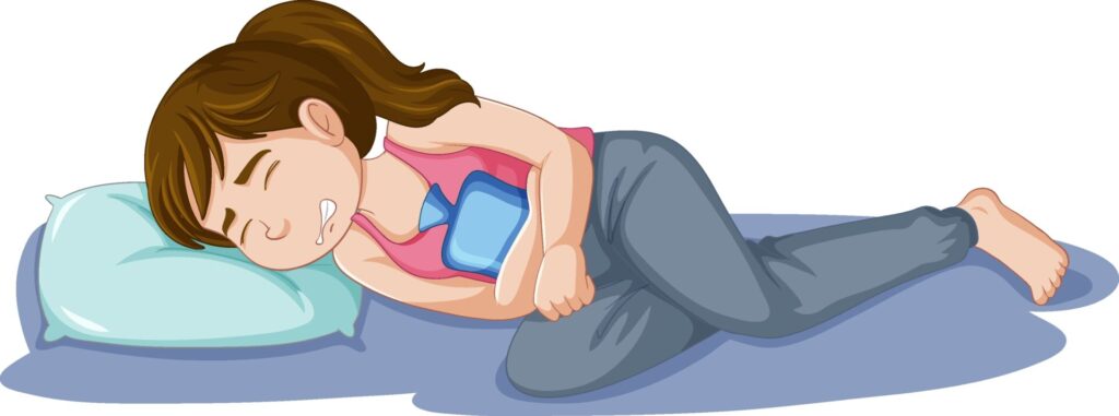 Girl,Experiencing,Menstrual,Cramps,During,Puberty,Illustration